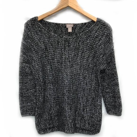 Chicos  Over Sized Black White Marled Sweater with Pockets  Small - Picture 1 of 5